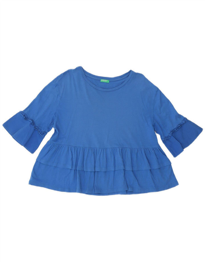 Benetton Damen Crop T-Shirt Top UK 12 Mittelblau