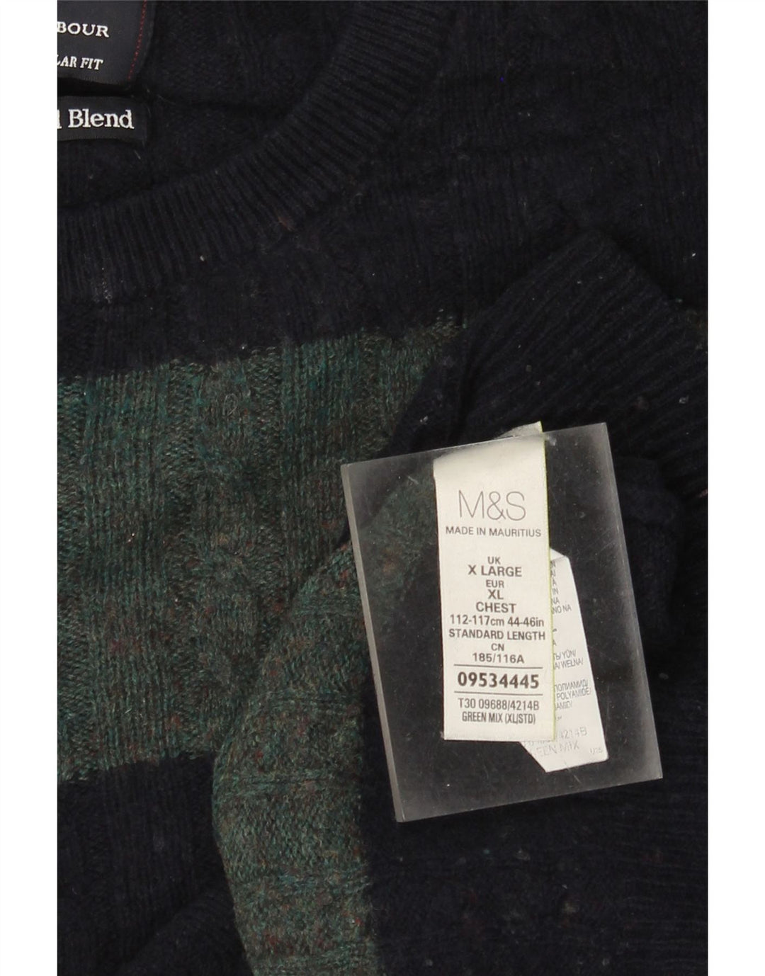 Marks & Spencer Herren-Pullover mit Rundhalsausschnitt, XL, grün gestreift, Wolle