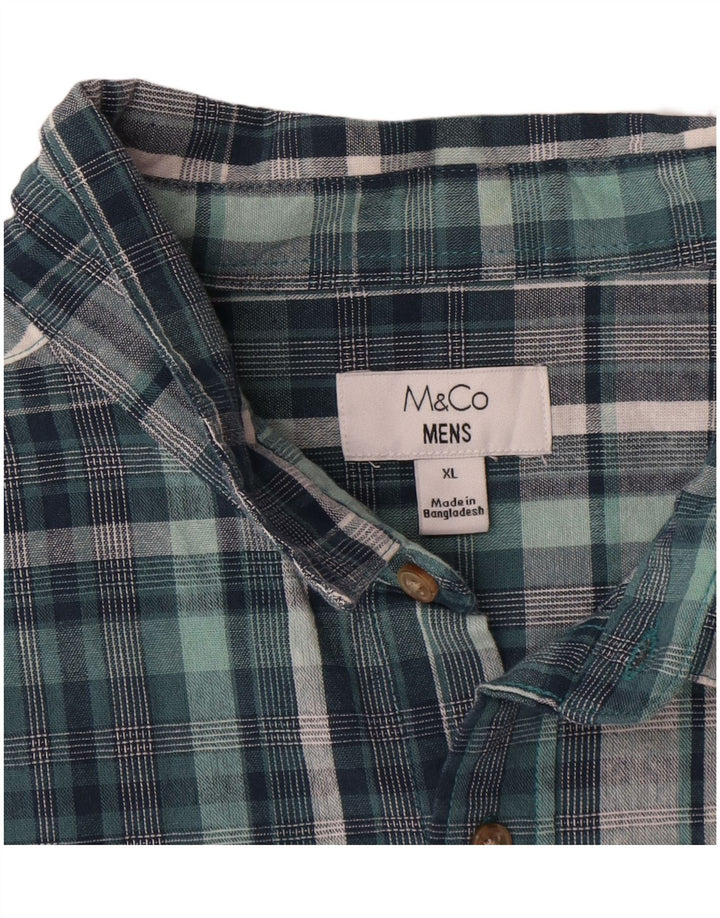 M&CO Herren-Kurzarmhemd XL, blau kariert, Baumwolle