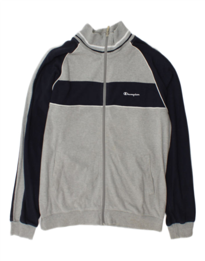 Champion Herren-Trainingsanzug-Top-Jacke, große graue Colourblock-Baumwolle