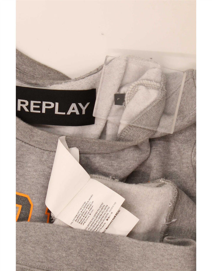 Replay Herren-Sweatshirt mit Grafik, groß, grau gefleckte Baumwolle