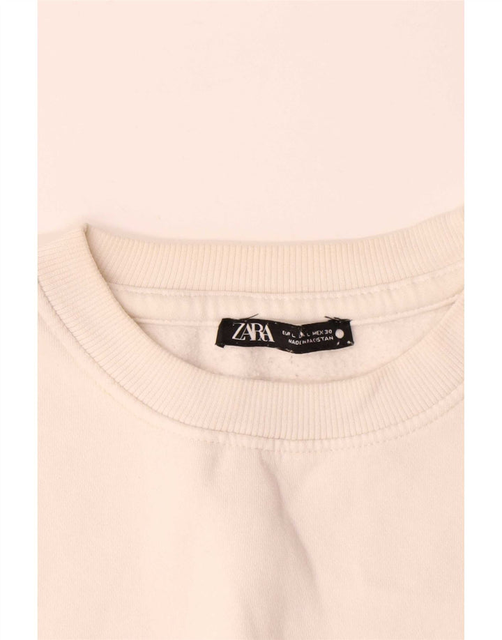 Zara Herren-Sweatshirt-Pullover, groß, cremefarbene Baumwolle