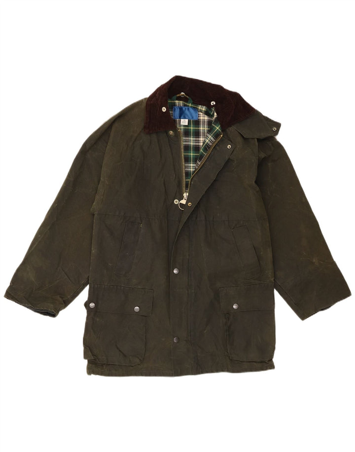 Vintage Herrenjacke aus gewachster Baumwolle, Größe 36, klein, grün kariert