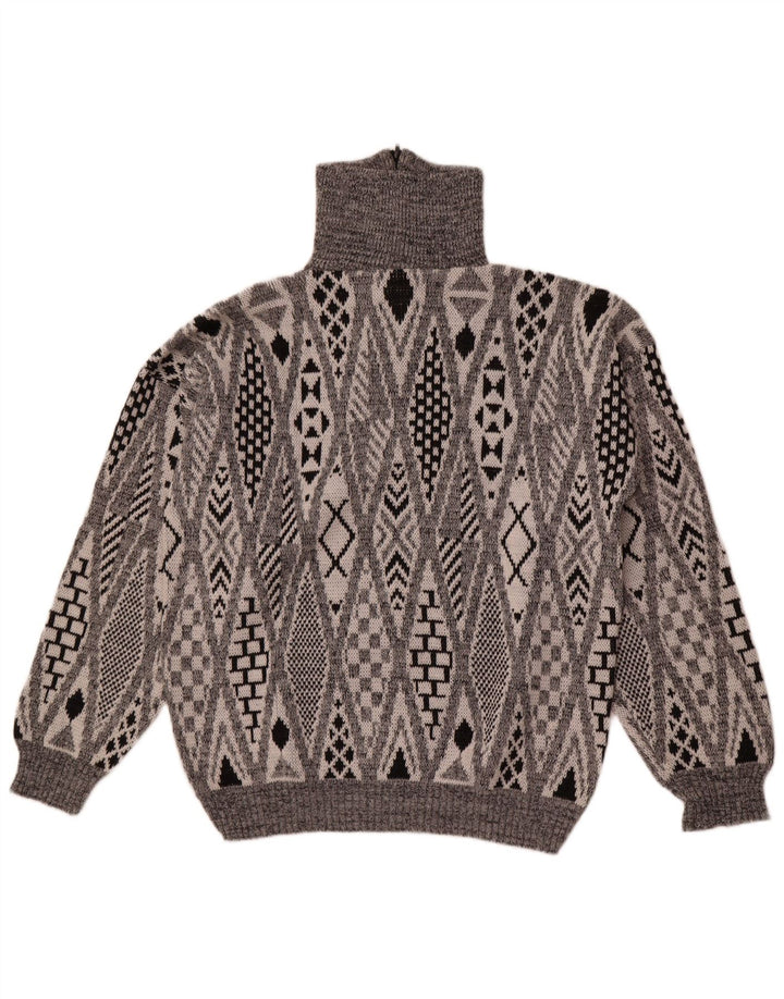 Vintage Herren-Pullover mit Reißverschluss, groß, grau, geometrisch, Acryl