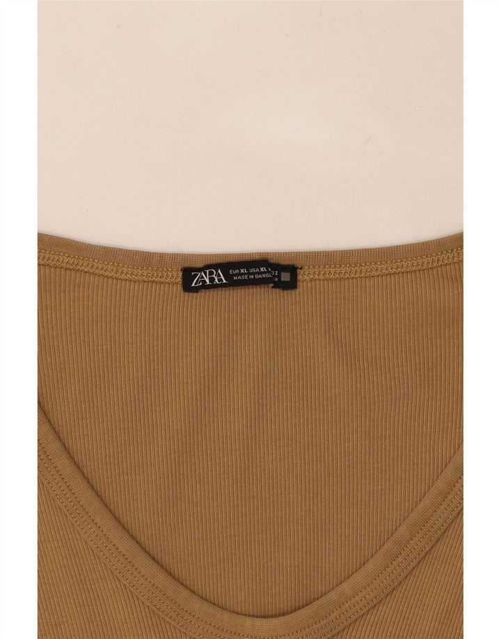 ZARA Womens Top Long Sleeve UK 18 XL Brown Vintage Zara and Second-Hand Zara from Messina Hembry 