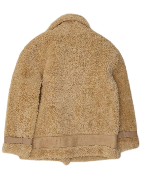 Vintage Damen Sherpa Jacke UK 14 Medium Beige Polyester