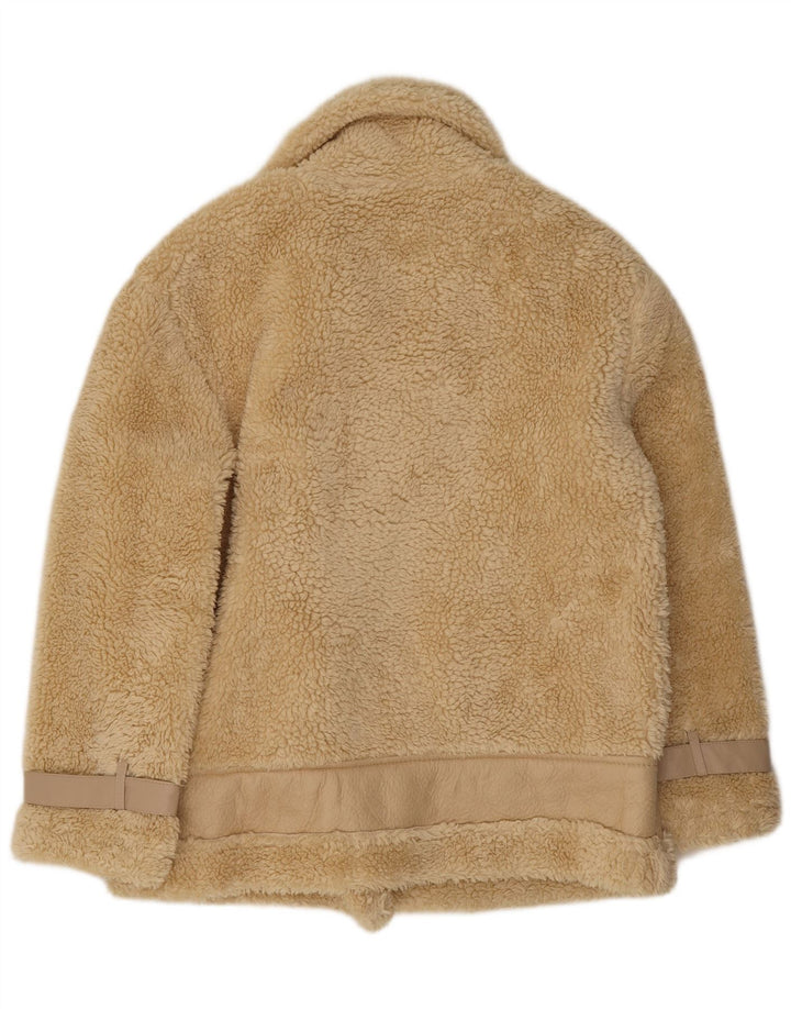 Vintage Damen Sherpa Jacke UK 14 Medium Beige Polyester