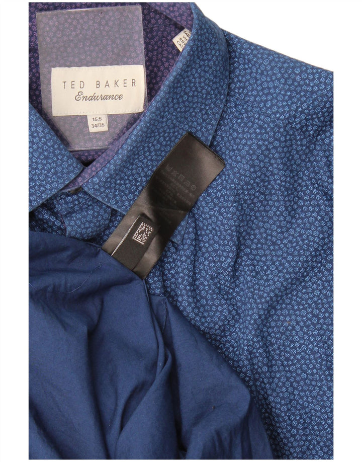 Ted Baker Herren-Hemd mit abstraktem Muster, Größe 15 1/2, mittleres Marineblau