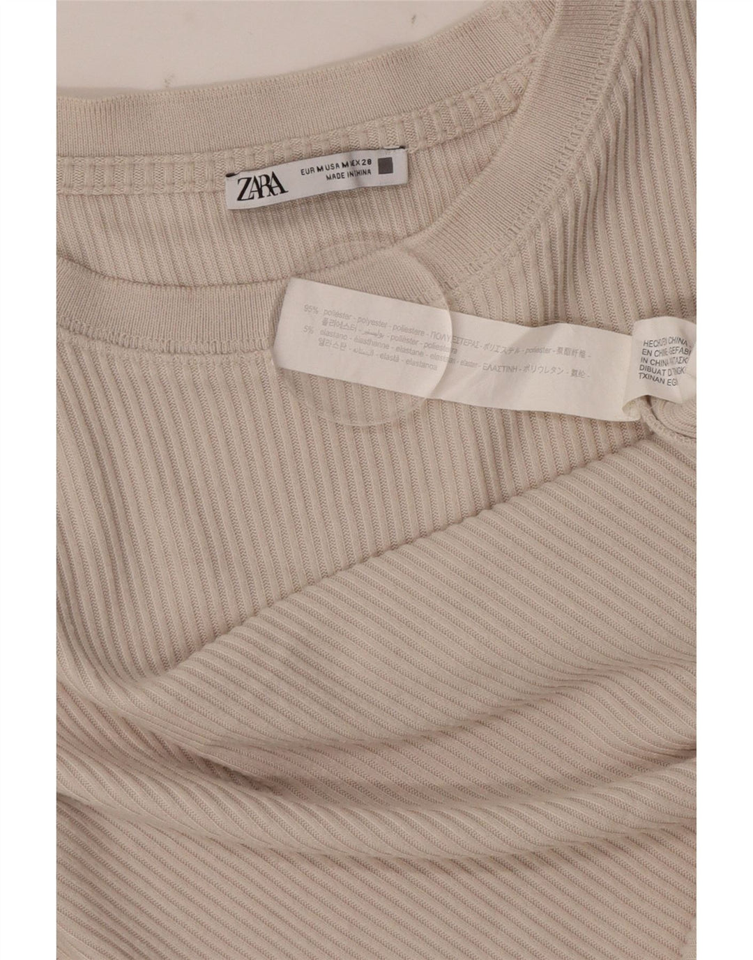 Zara Damen Regular Top Langarm UK 14 Medium Beige Polyester