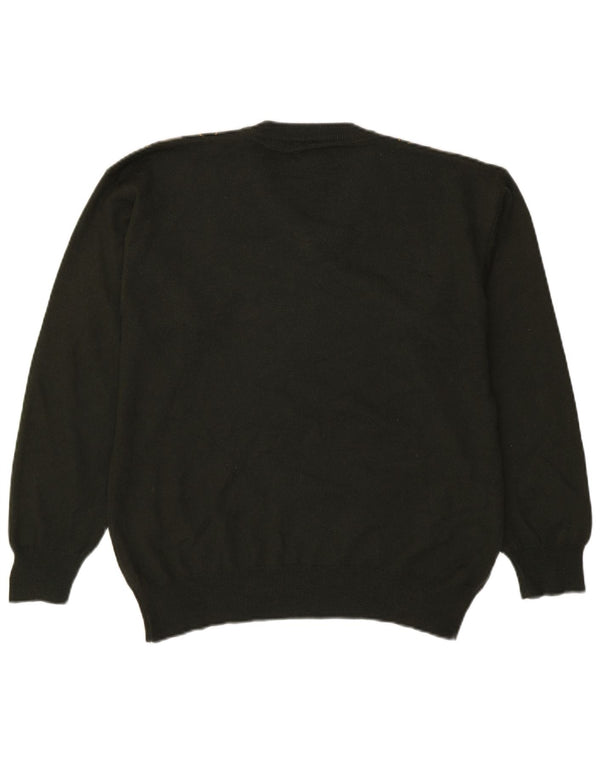 Vintage Herren V-Ausschnitt Pullover Pullover Mittelgrün Argyle/Diamant