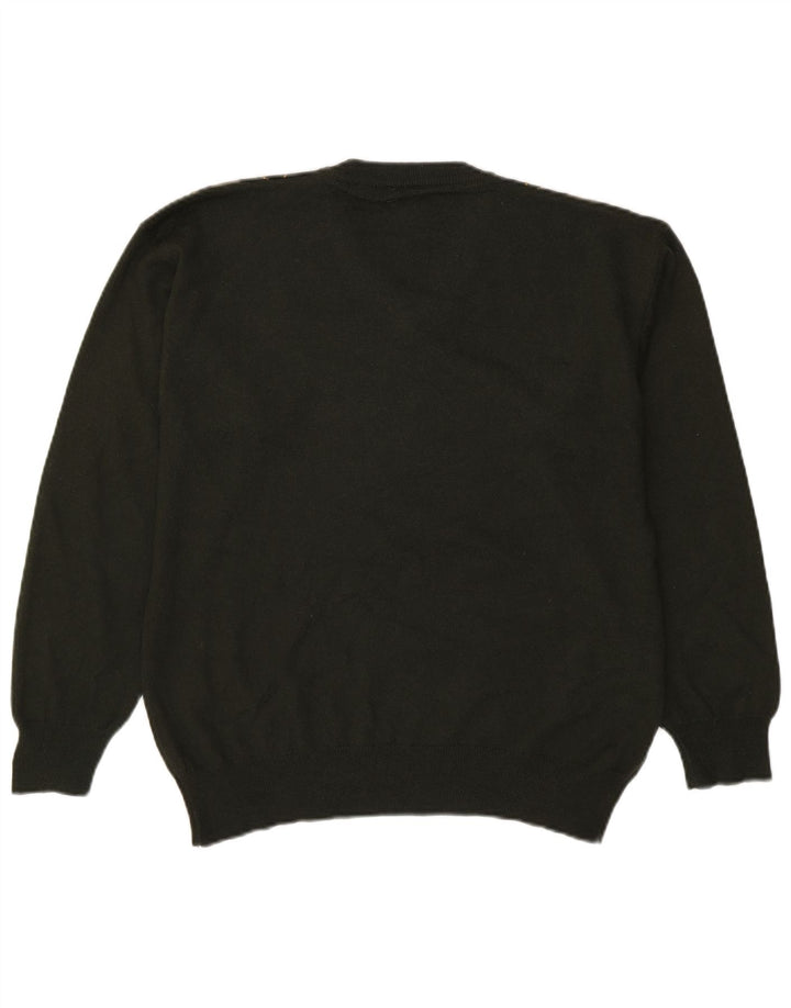 Vintage Herren V-Ausschnitt Pullover Pullover Mittelgrün Argyle/Diamant