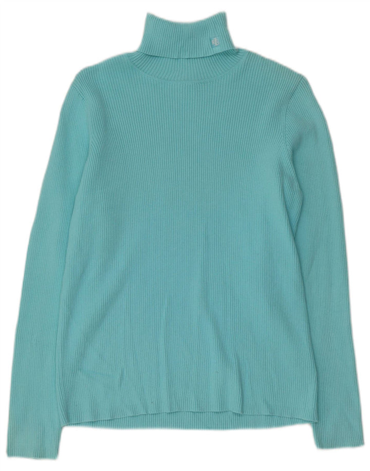RALPH LAUREN Damen-Pullover mit Rollkragen, Gr. 14, Größe L, Blau, Baumwolle