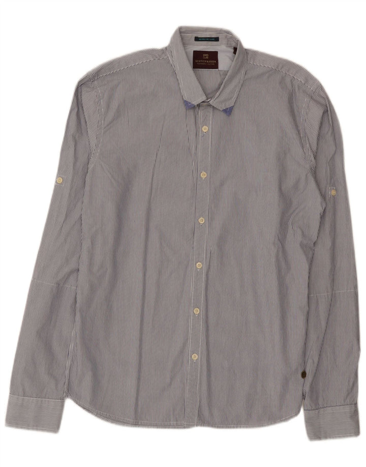 Scotch & Soda Herrenhemd Mittelblaue Nadelstreifen-Baumwolle