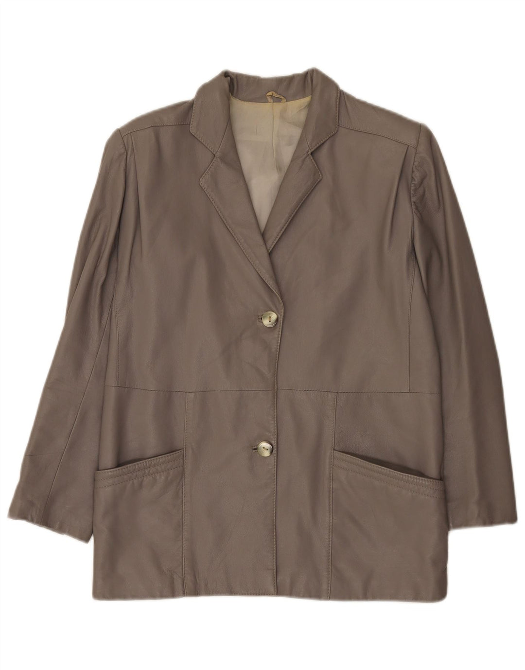 Vintage Damen 2 Knopf Leder Blazer Jacke IT 42 Mittelgrau