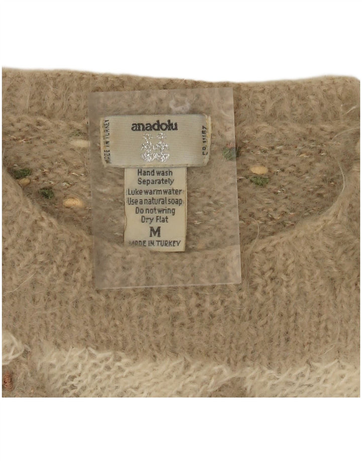 Vintage Damen Pullover mit U-Boot-Ausschnitt, UK 12, Mittelbeige, Argyle/Diamant