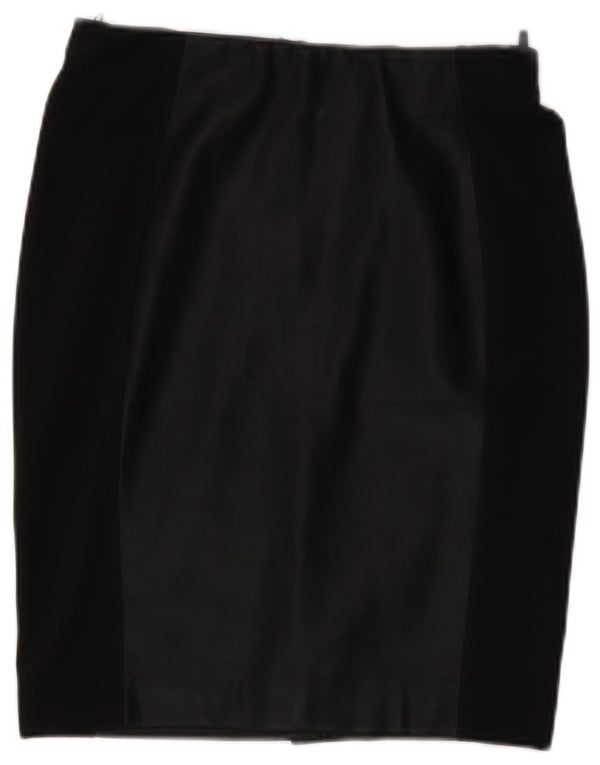 Benetton Womens Faux Leather Pencil Skirt Small W27 Black Colourblock