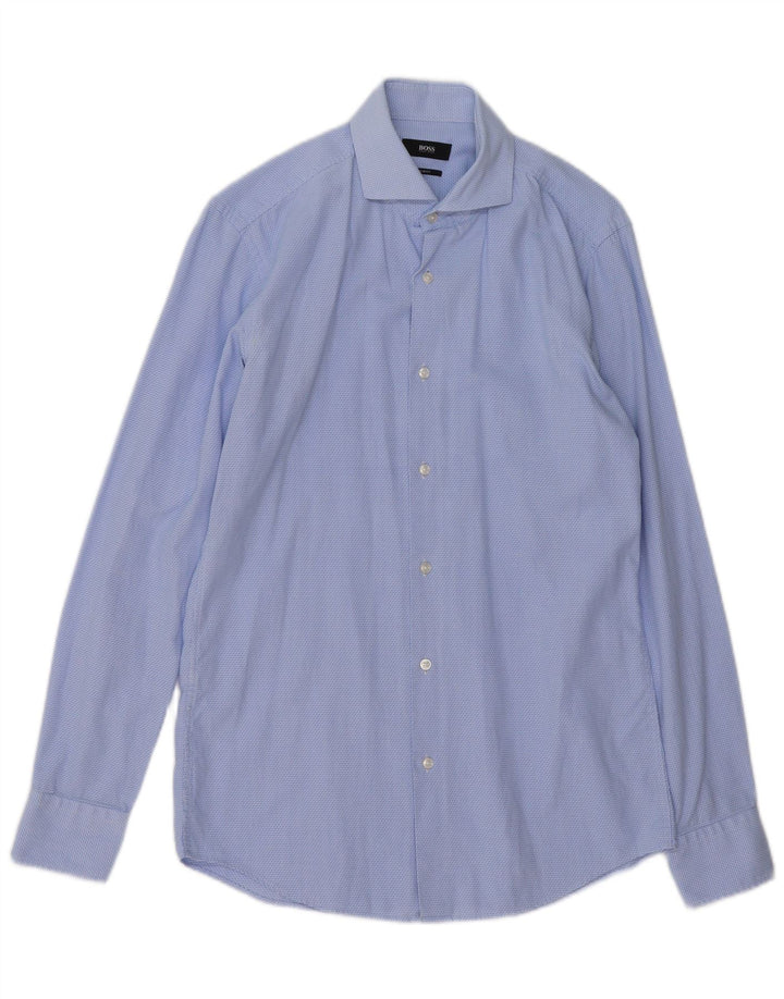 HUGO BOSS Mens Slim Fit Shirt Size 38 15 Medium Blue Chevron