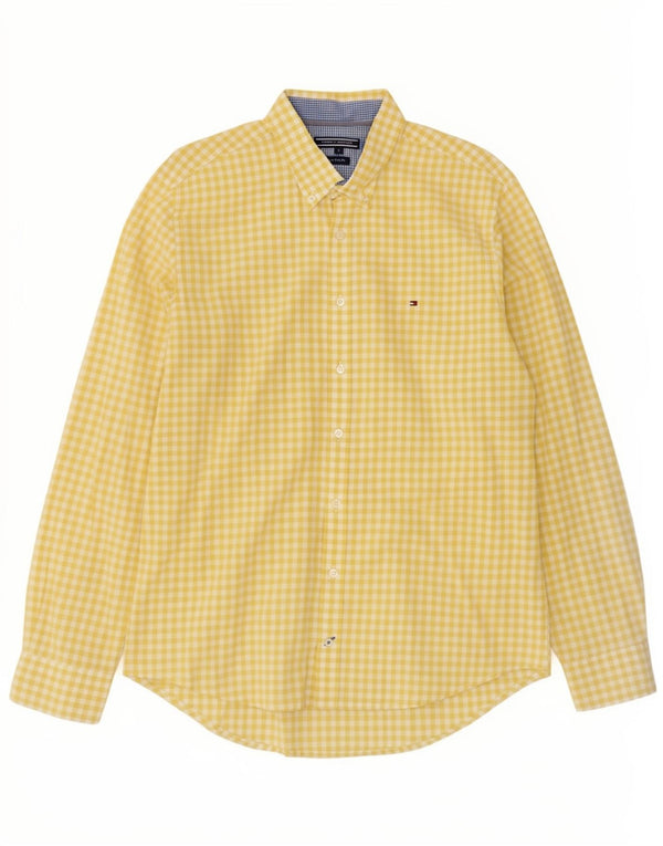 Tommy Hilfiger Mens New York Fit Shirt Large Yellow Gingham Cotton