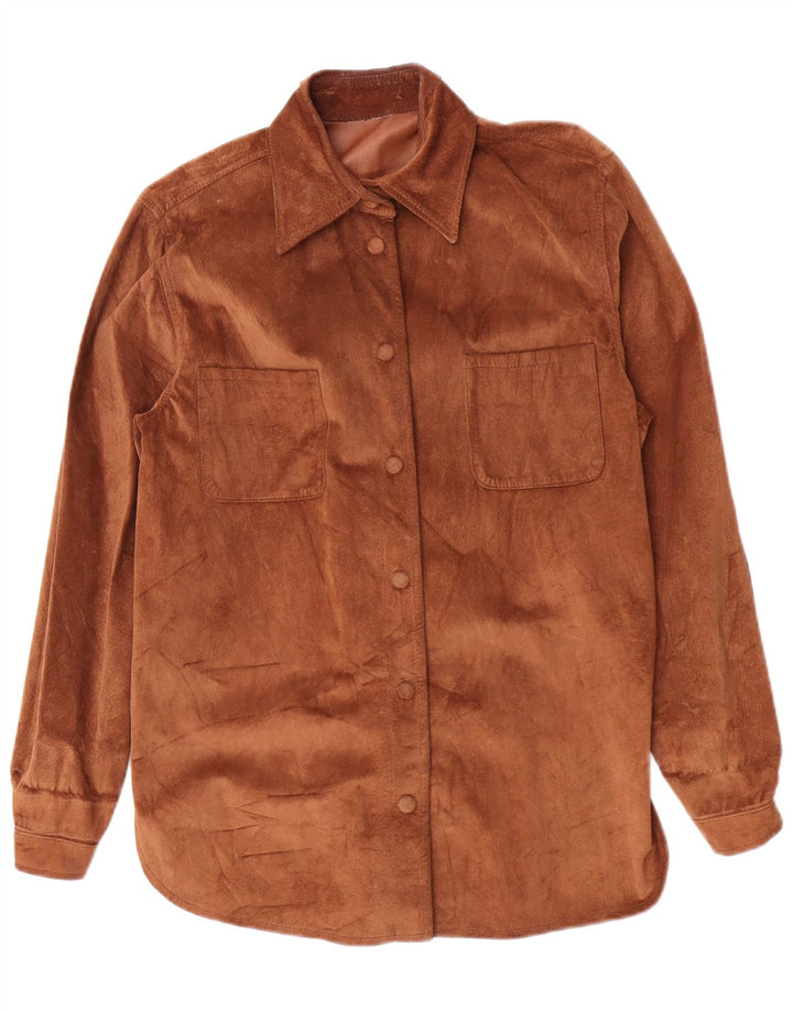 Vintage Damen Overshirt Wildledershirt UK 12 Mittelbraun