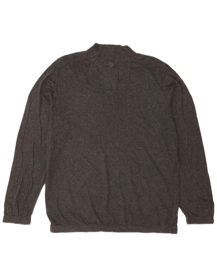 Fat Face Herren-Pullover mit Knopfkragen, XL, graue Baumwolle