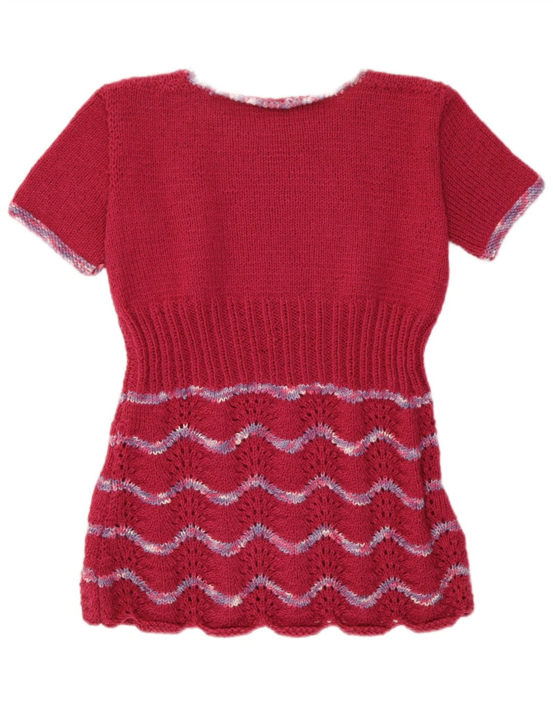 Vintage Damen Pullover Pullover UK 12 Medium Burgund gestreift Retro