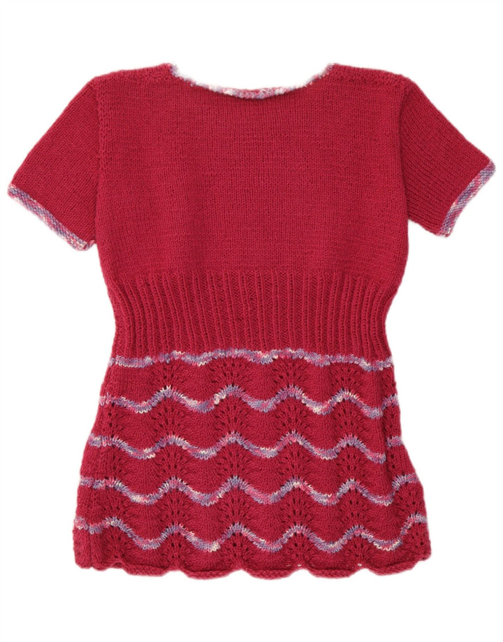 Vintage Damen Pullover Pullover UK 12 Medium Burgund gestreift Retro