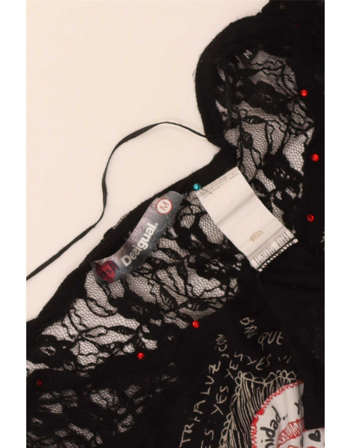 Desigual Damen Grafik-Blusenoberteil UK 12 Mittelschwarzes geometrisches Herz