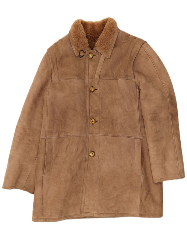 Vintage Herren Shearling Jacke IT 54 2XL Braun
