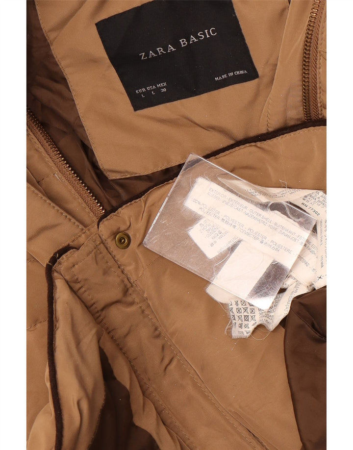Zara Damen-Jacke mit Kapuze, gepolstert, Größe 44, Braun, Polyester