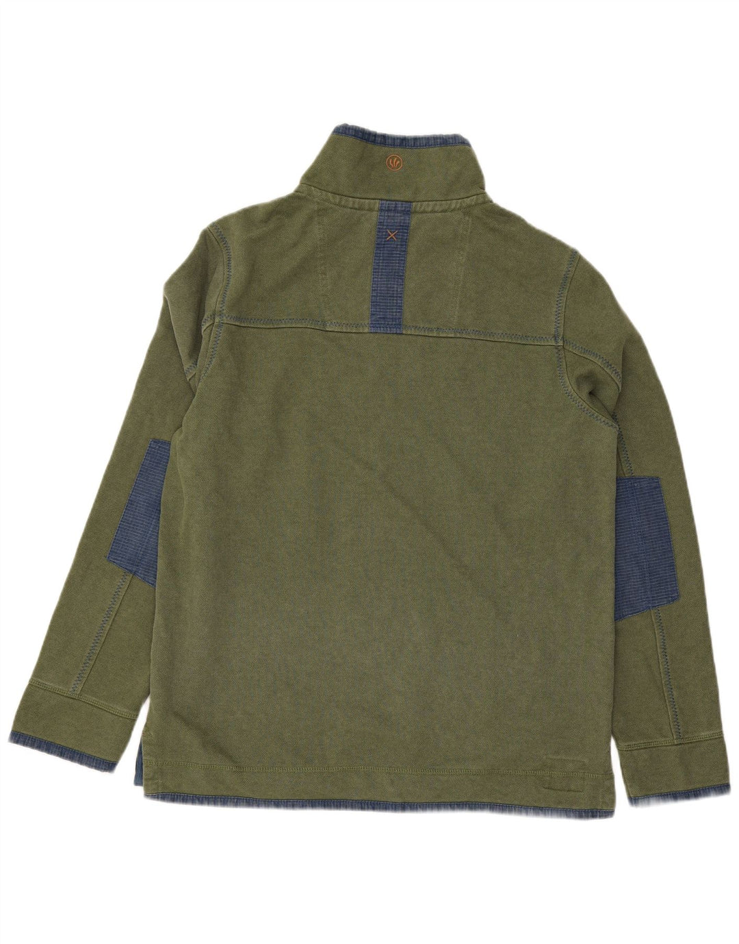 Fat Face Herren-Sweatshirt mit Reißverschluss am Hals, mittelgrüne Colourblock-Baumwolle