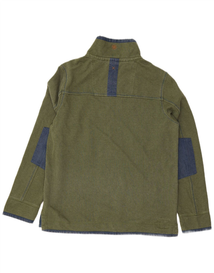 Fat Face Herren-Sweatshirt mit Reißverschluss am Hals, mittelgrüne Colourblock-Baumwolle