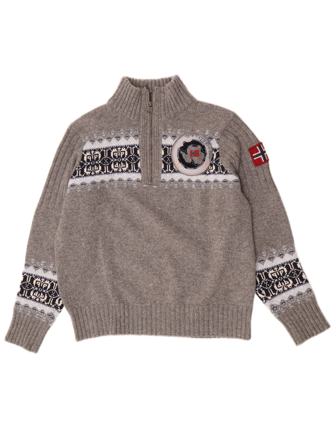 Napapijri Herren Geographic Zip Neck Pullover Pullover Mittelgrau Fair Isle