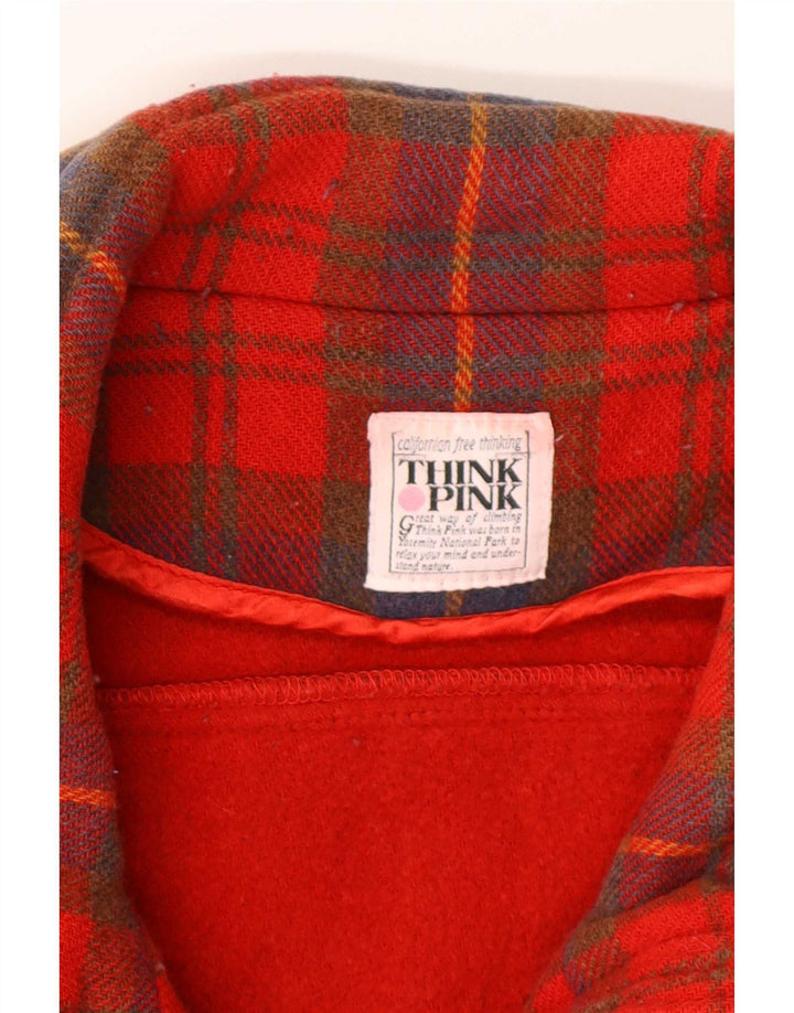 Think Pink Herren-Windbreaker-Mantel IT 48 Mittelrot karierte Wolle