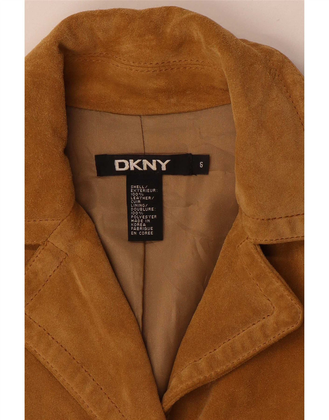 Dkny Damen-Blazerjacke aus Wildleder mit 3 Knöpfen, US 6, mittelbeigefarbenes Leder