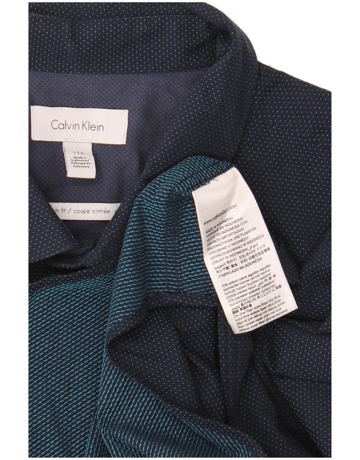CALVIN KLEIN Herren Slim Fit Hemd Große marineblau gepunktete Baumwolle