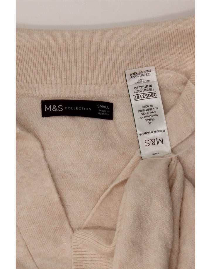Marks & Spencer Damen-Pullover mit Polokragen, Gr. 10, Größe S, beige, Polyester