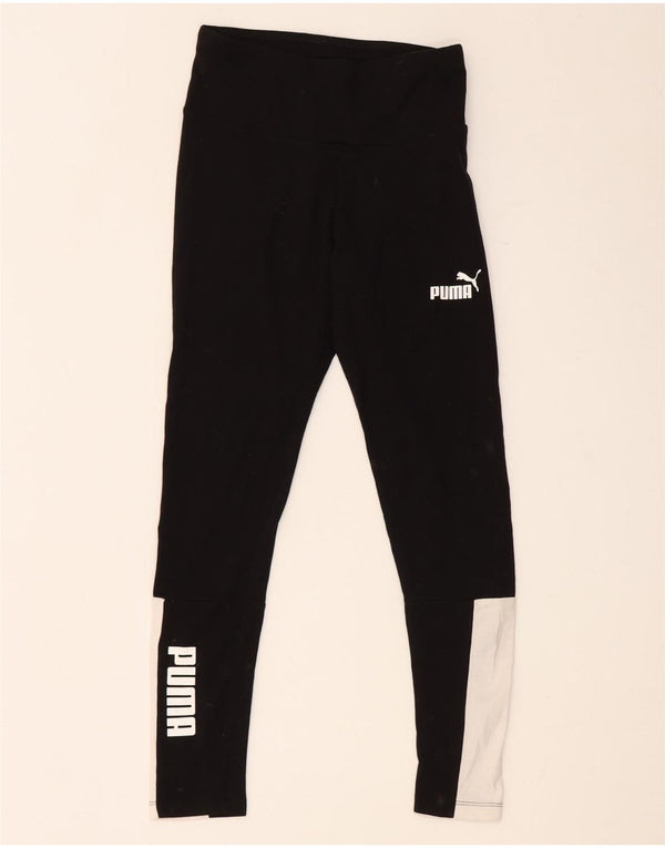 Puma Womens Graphic Crop Leggings UK 4 XS Schwarz Colourblock Baumwolle
