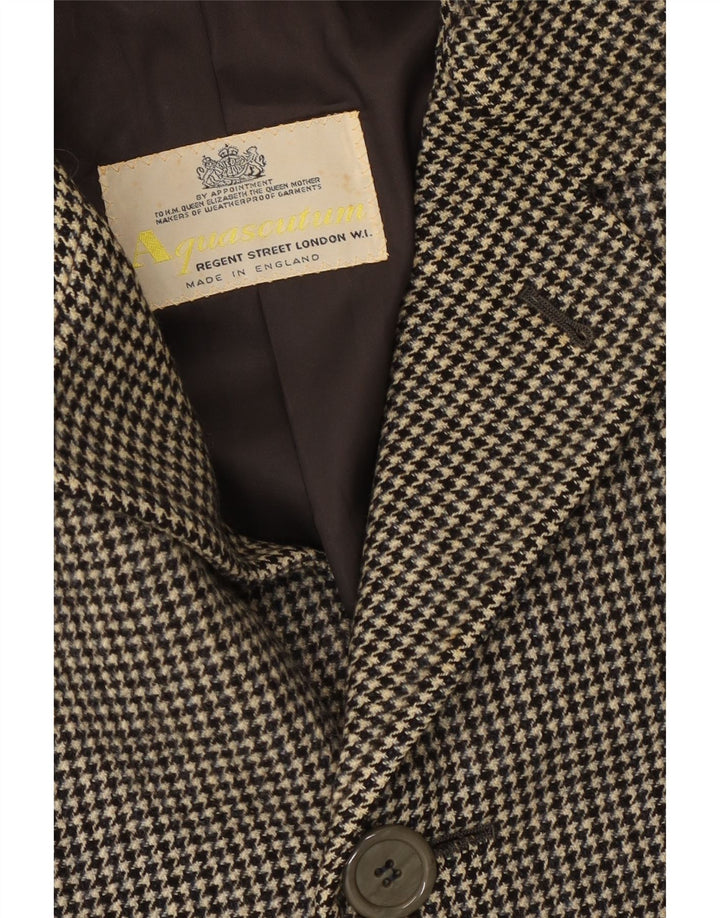 Aquascutum Herrenmantel UK 36 Small Black Houndstooth Wool Classic