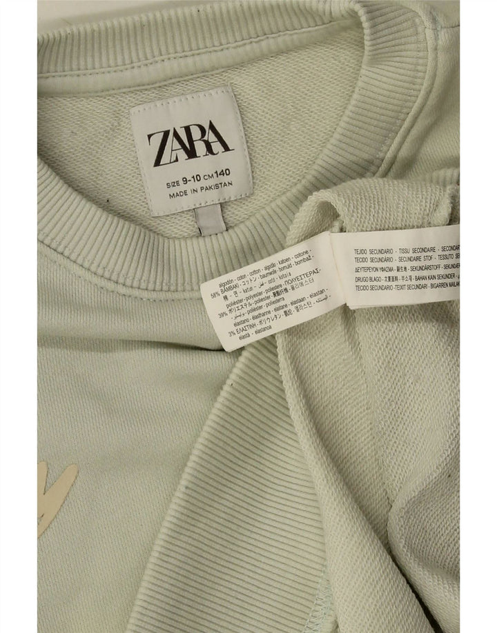 Zara Jungen-Sweatshirt mit Grafik, 9–10 Jahre, grüne Baumwolle