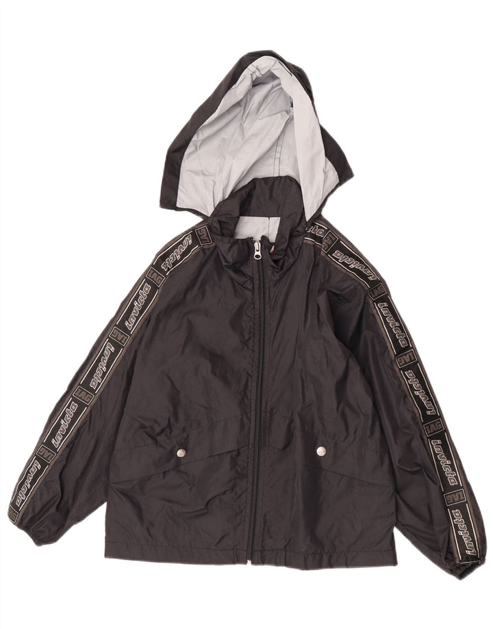 Invicta Jungen-Regenjacke mit grafischer Kapuze, 7–8 Jahre, schwarzes Polyamid