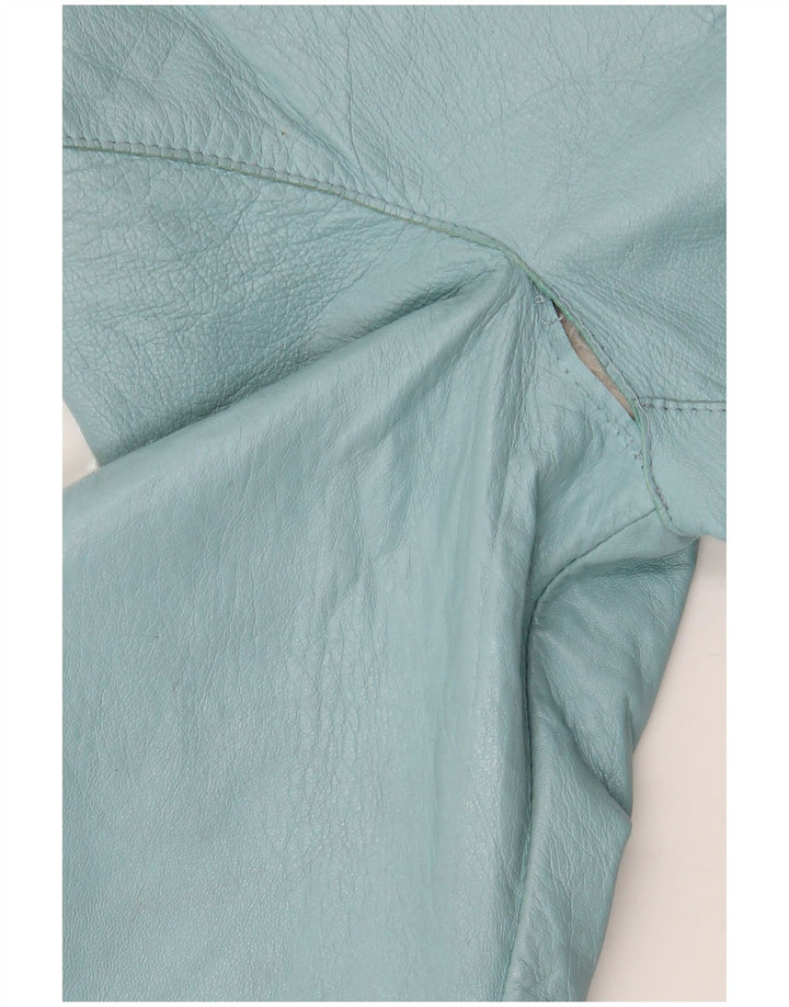 Vintage Damen Leder 3/4 Ärmel Bolero Jacke IT 42 Mittelblaues Leder