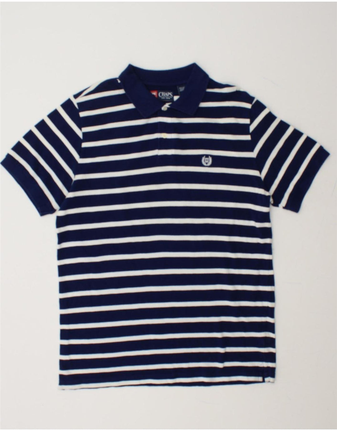CHAPS Mens Polo Shirt Large Navy Blue Striped Cotton Vintage Chaps and Second-Hand Chaps from Messina Hembry 