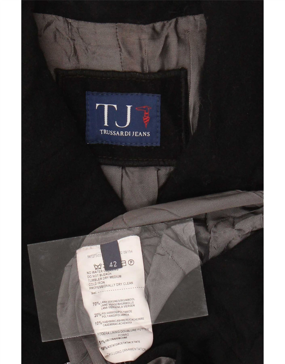 Trussardi Jeans Damen Zweireihiger Mantel IT 42 Mittelschwarze Wolle