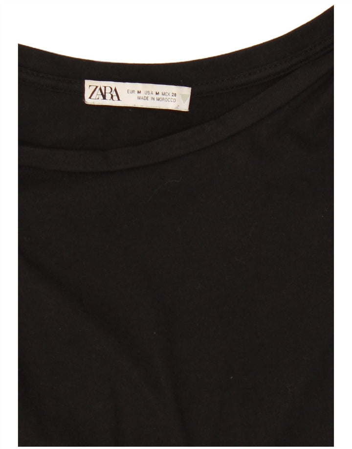 Zara Damen Crop Batwing Bluse Top UK 12 Medium Schwarz