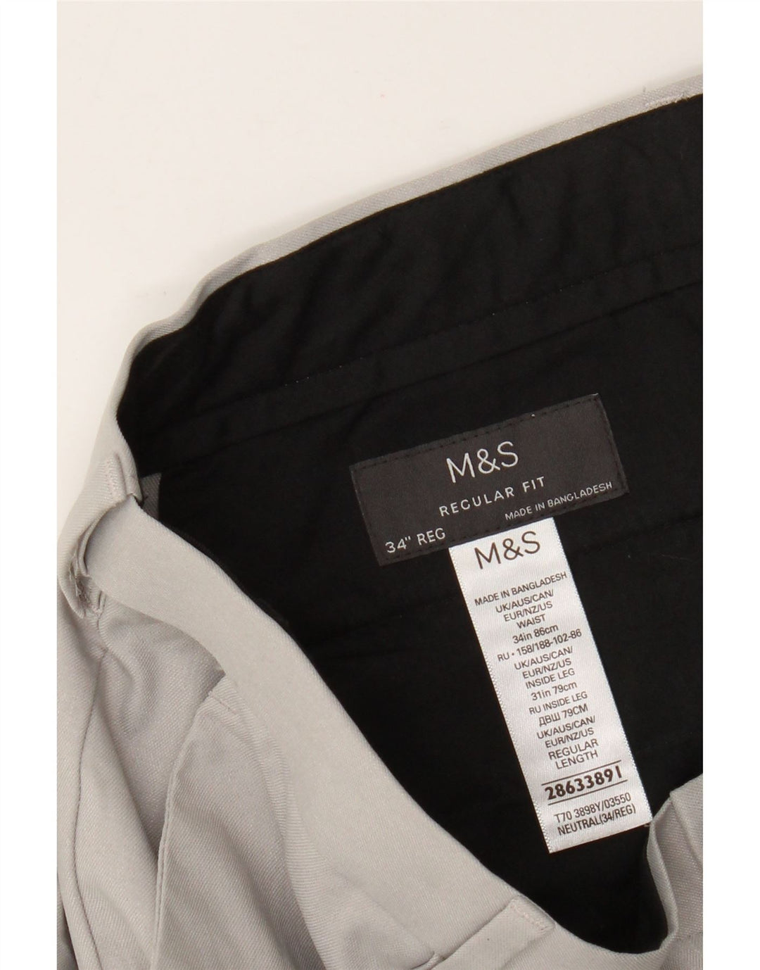 Marks & Spencer Herren-Chinohose mit normaler Passform, W34, L31, Grau, Polyester
