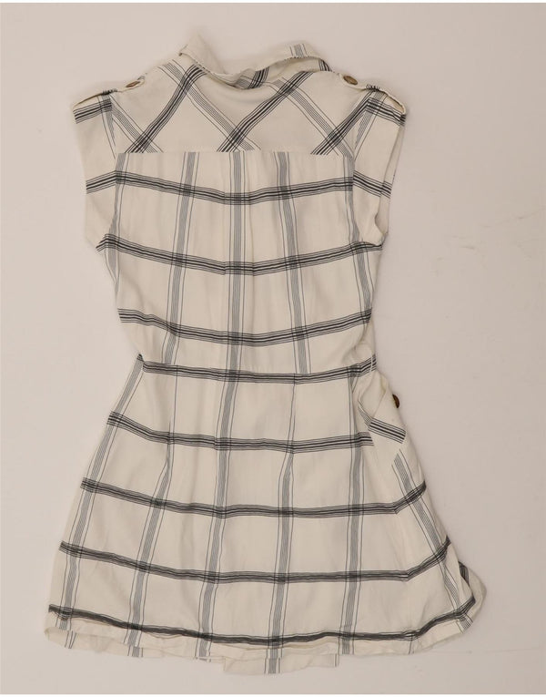 Karen Millen Damen ärmelloses Hemdkleid UK 10 Small Weiß kariert Viskose