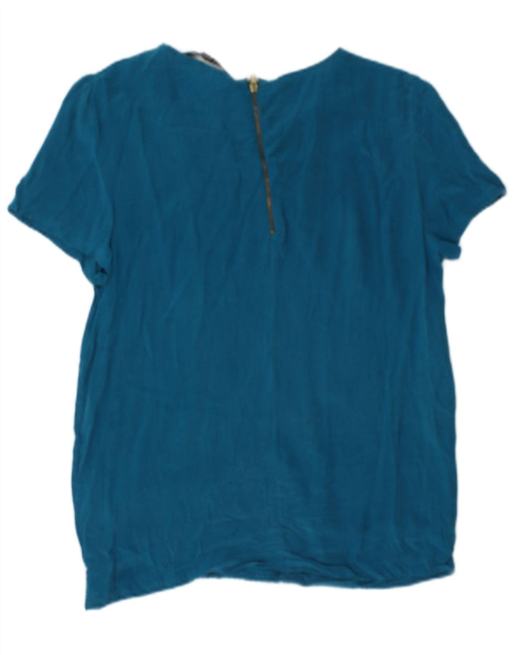 Zara Damen Bluse Top UK 10 Small Blaue Seide