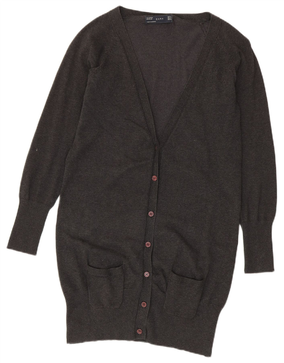 Zara Damen Longline-Cardigan-Pullover UK 12 Mittelgraue Baumwolle