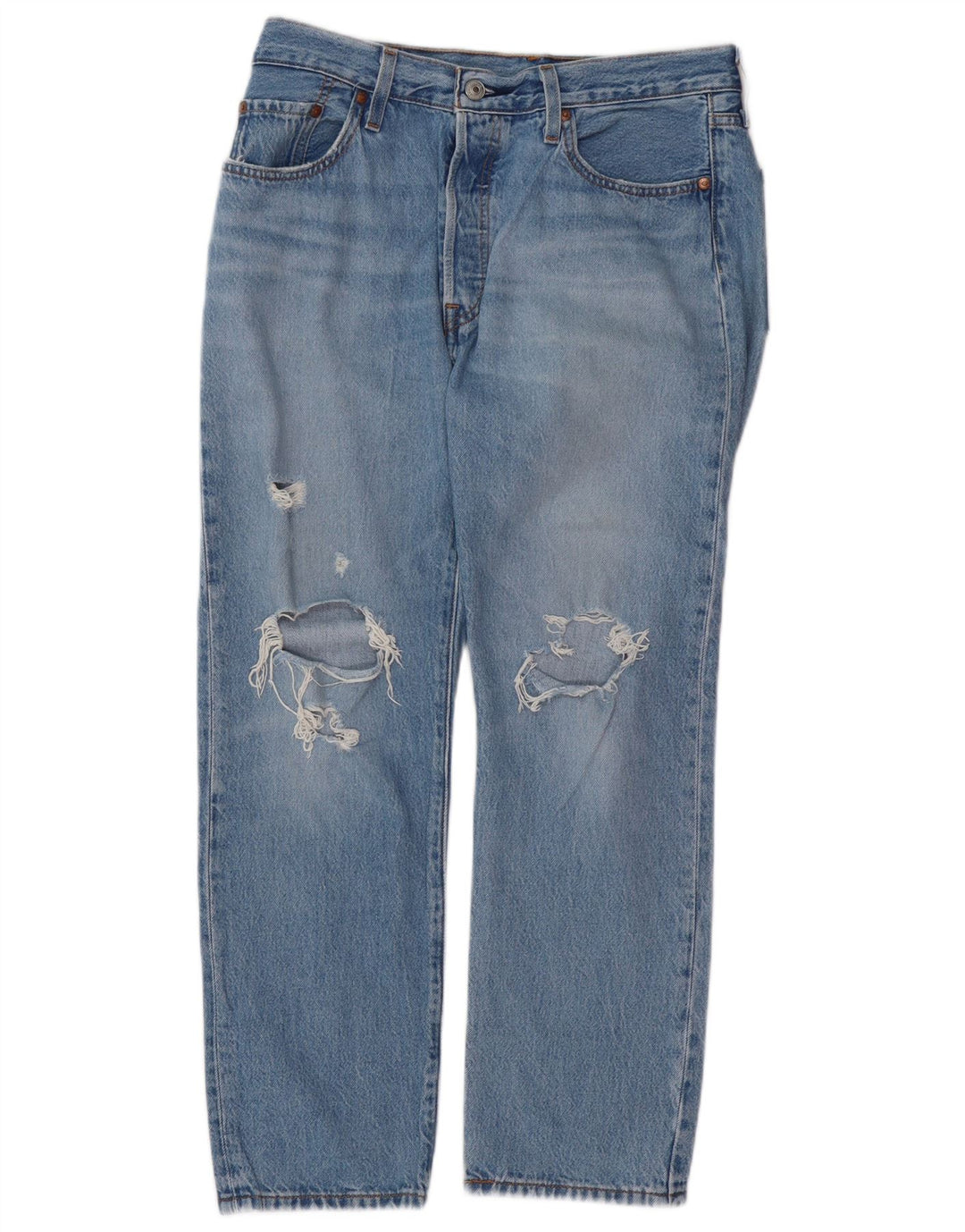 LEVI'S Damen 501 Distressed Straight Jeans W29 L26 Blaue Baumwolle