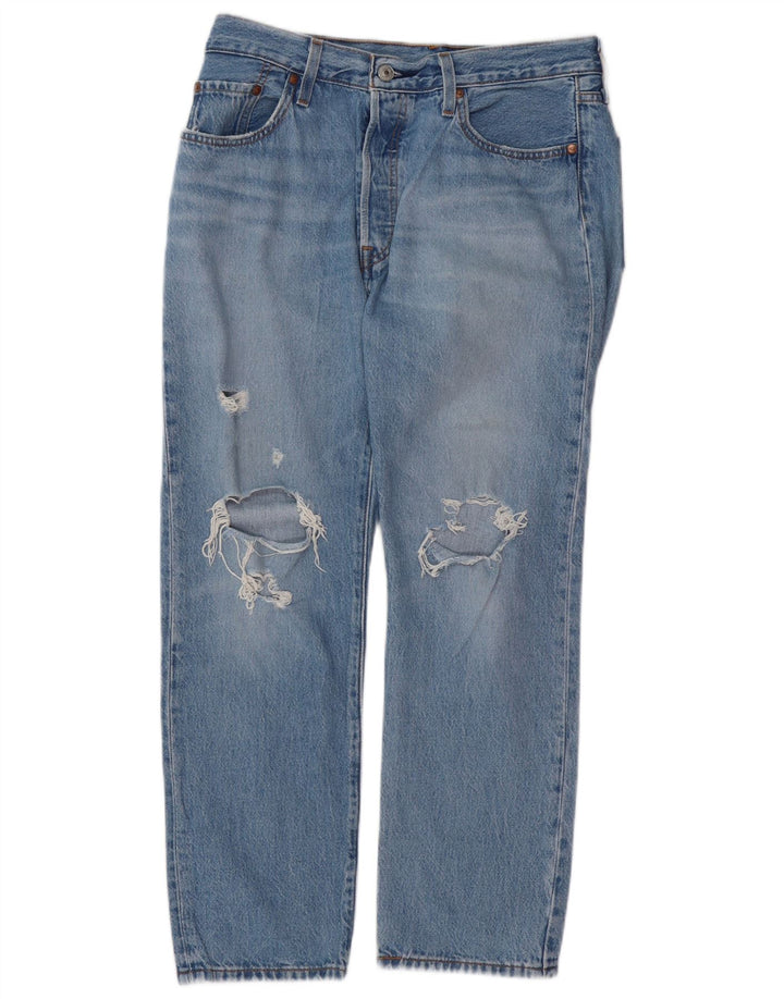 LEVI'S Damen 501 Distressed Straight Jeans W29 L26 Blaue Baumwolle